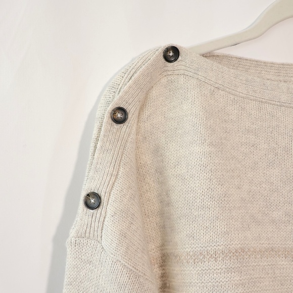 Prana Wool Blend Boatneck Sweater Button Shoulder Oatmeal Phono SIZE M - Picture 8 of 13